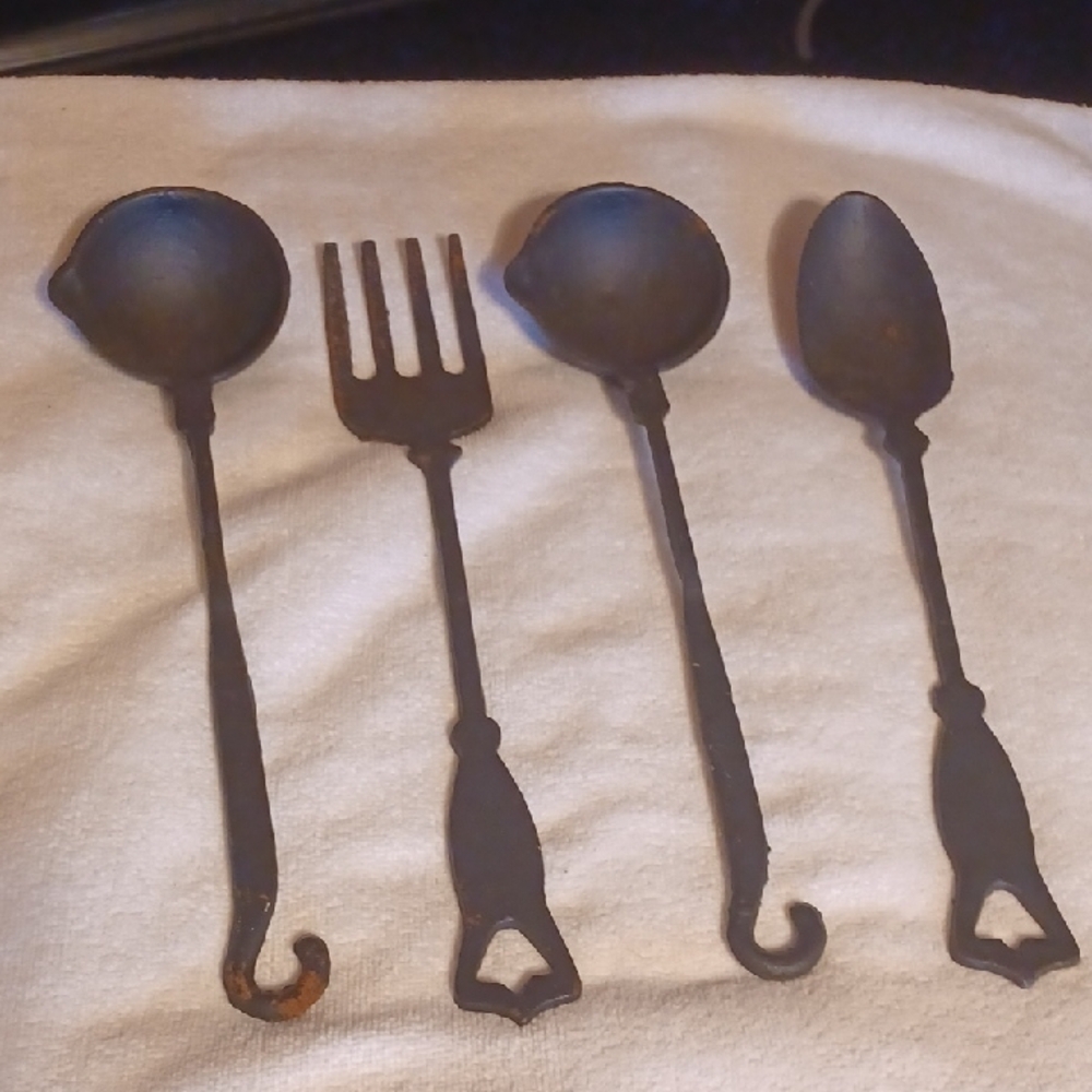 Vintage Black Cast Iron Utensil Set Of 4  1960 Kitchen Decor
